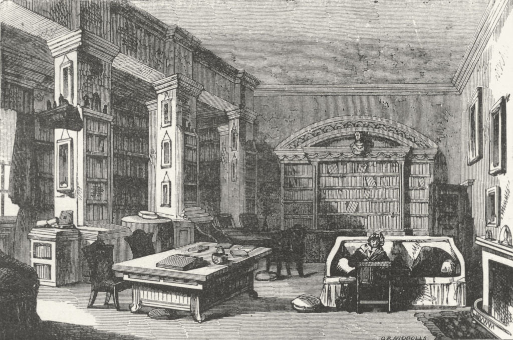 IRELAND. Library Maria Edgeworth wrote 1888 old antique vintage print picture